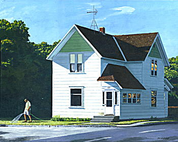 Mr. Hopper waters the lawn